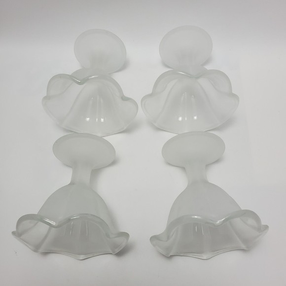 Vintage Pedesta Frosted Tulip Satin Sundae Ice Cream Dessert Glass Dishes 4 Sets - Picture 11 of 12